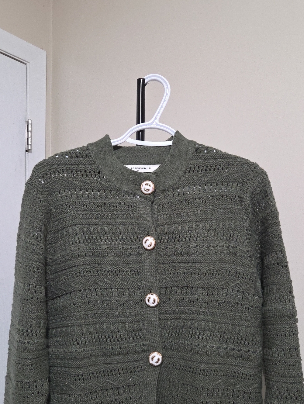 Reserved Olive Knit Button-Front Cardigan - Picture 3 of 7